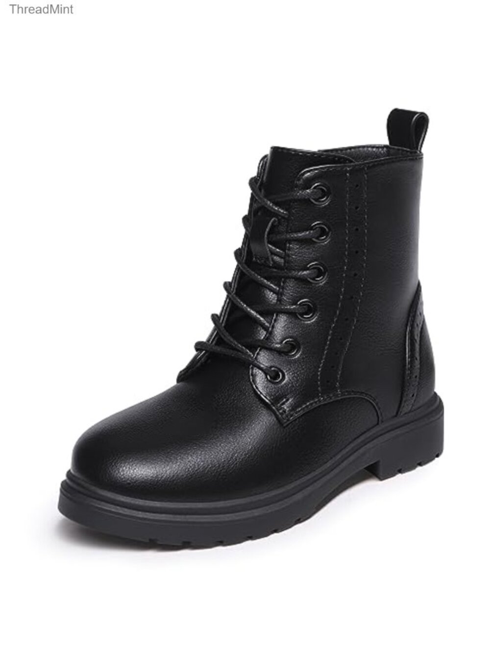 Kids Ankle Boots Faux Leather Waterproof Non-Slip Combat Booties with Zipper